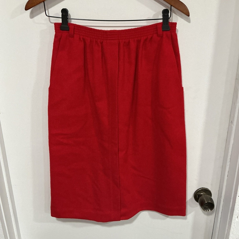 Vintage Wool Skirt, Red, Christmas, Holidays, Knee Length, Elastic Waist, Pocket